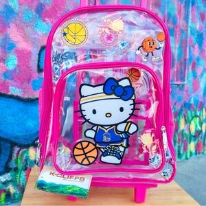 HELLO KITTY Golden State Warriors Clear Rolling Backpack 17” - Pink | Handmade